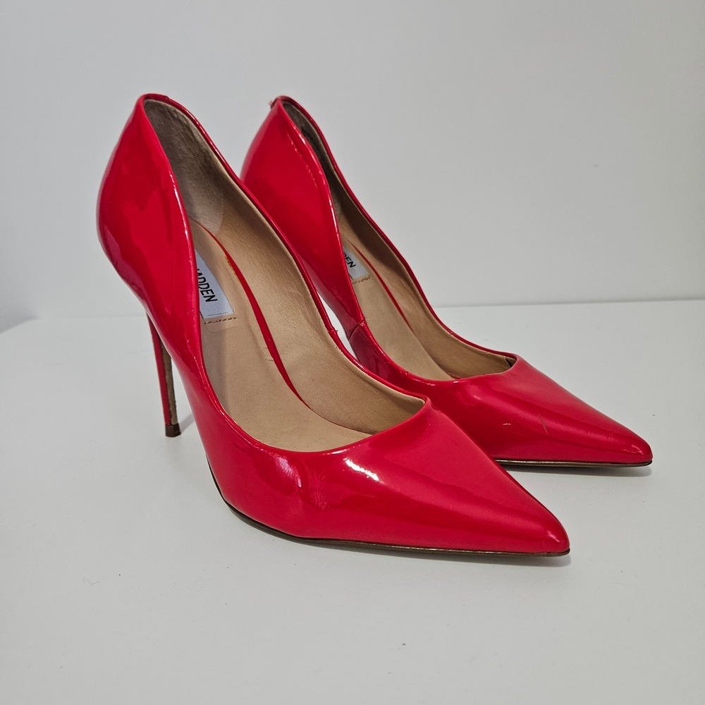 Steve Madden Daisie Red Patent Pointed Toe Stiletto Pumps Womens 8M Bold Formal